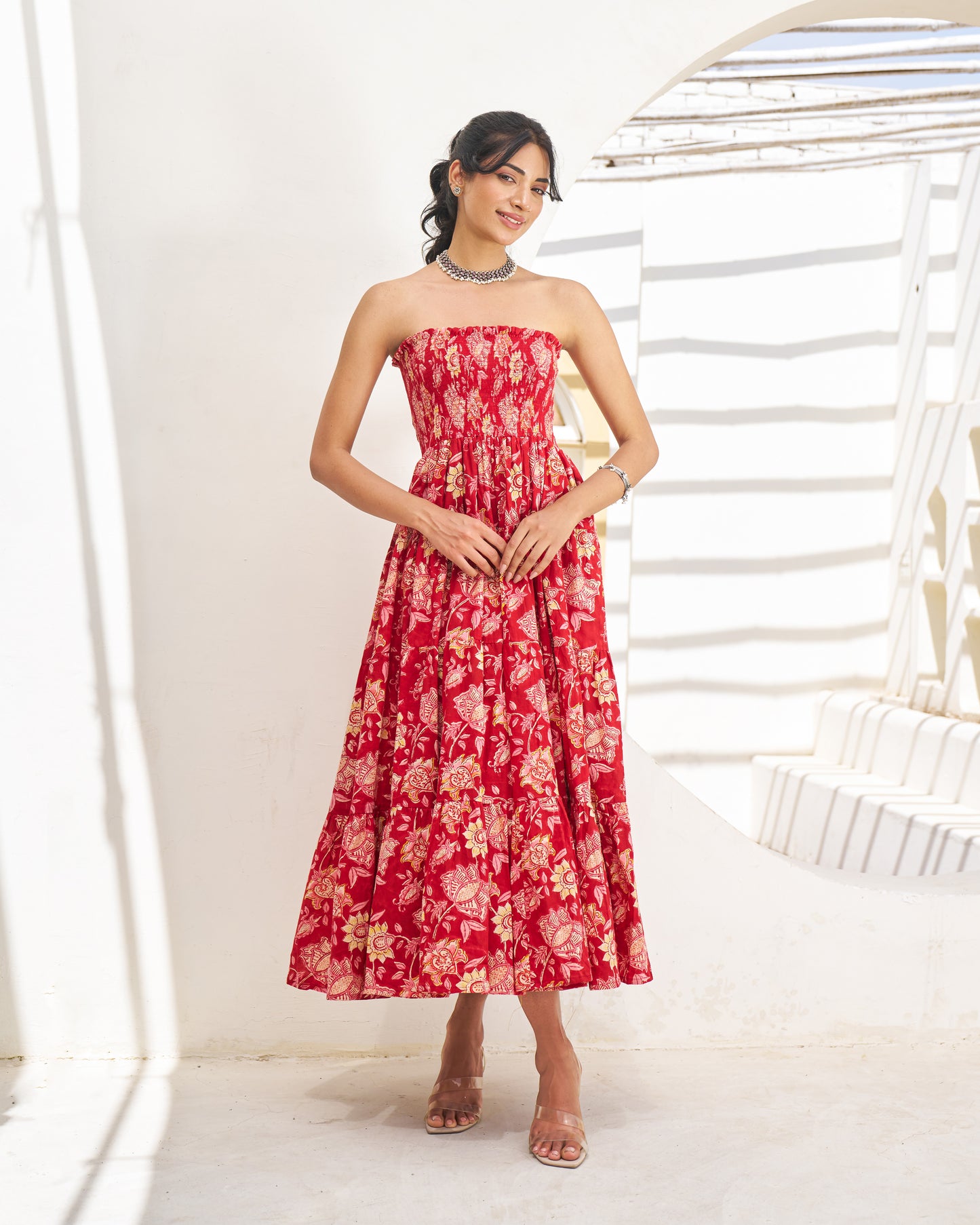 Boho Handblock Tiered Dress