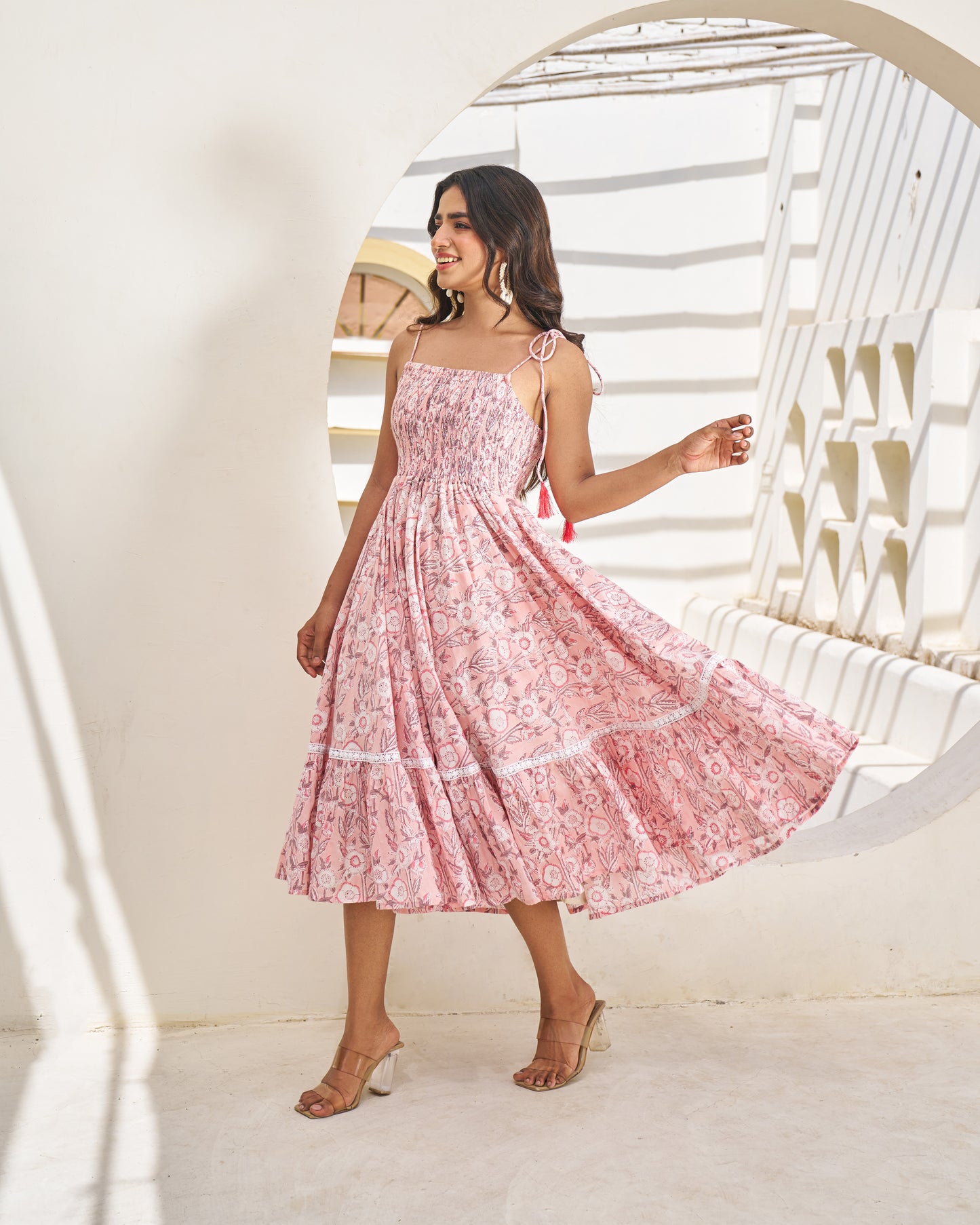 Serene Handblock Umbrella Dress