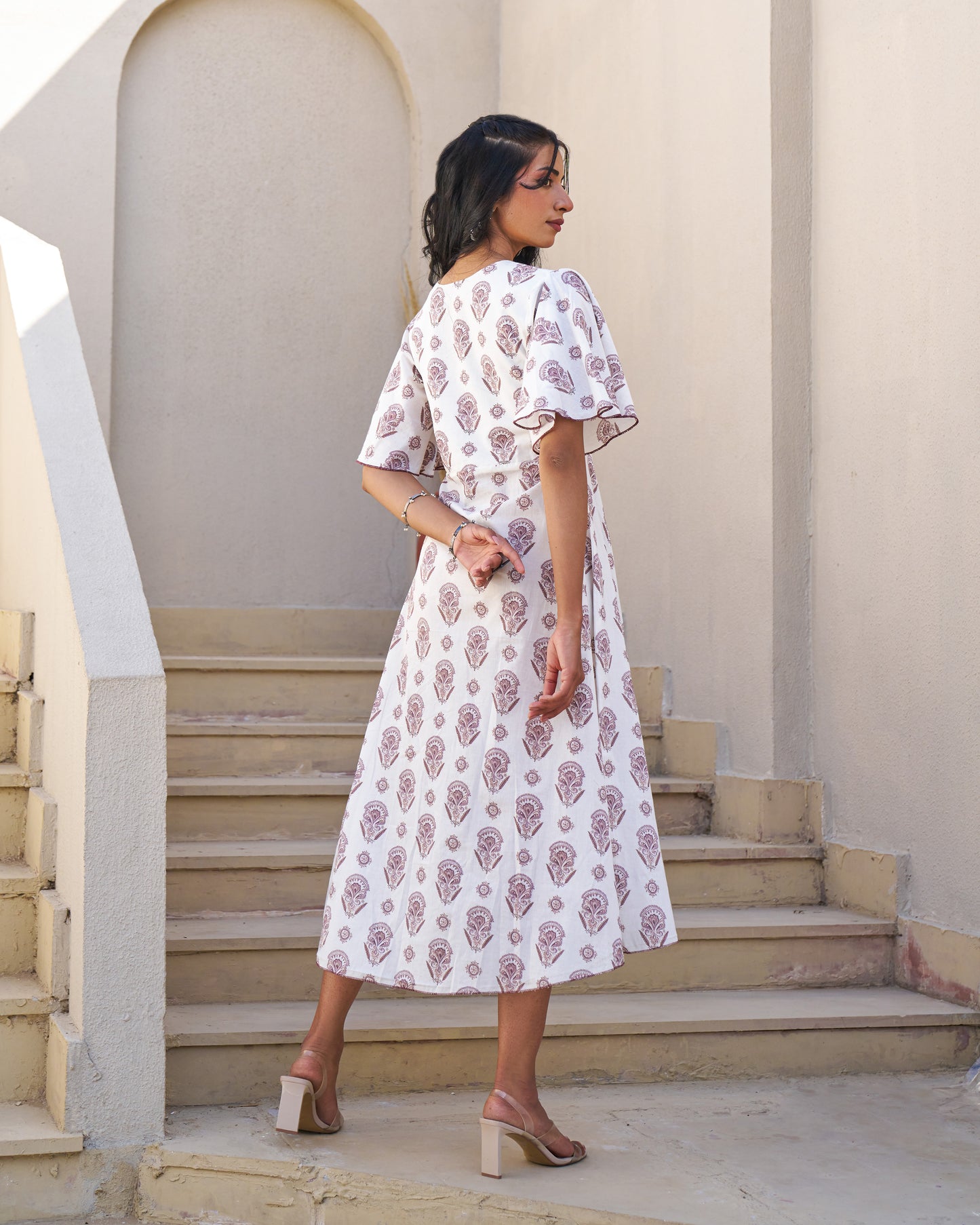 Textured Elegance Handblock Pleated Dress