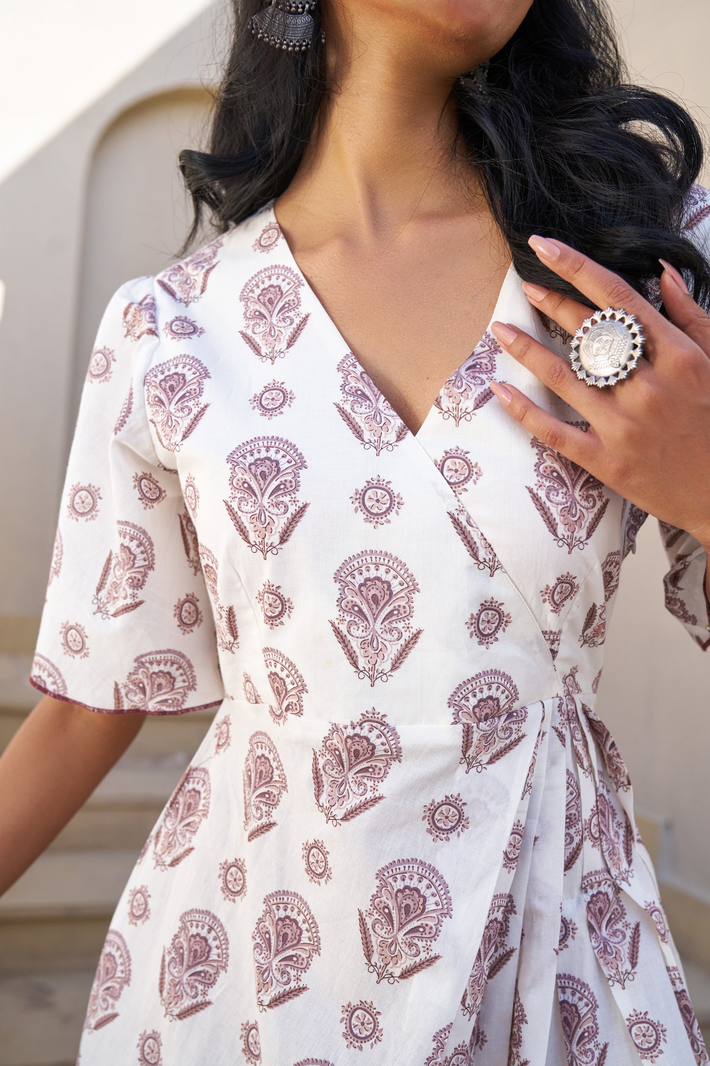 Textured Elegance Handblock Pleated Dress