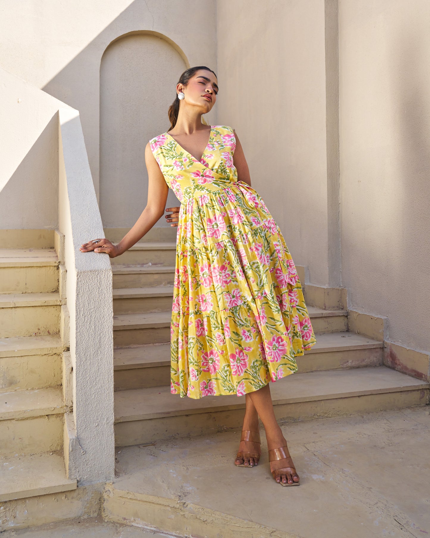 Festive Charm Handblock Tiered Dress