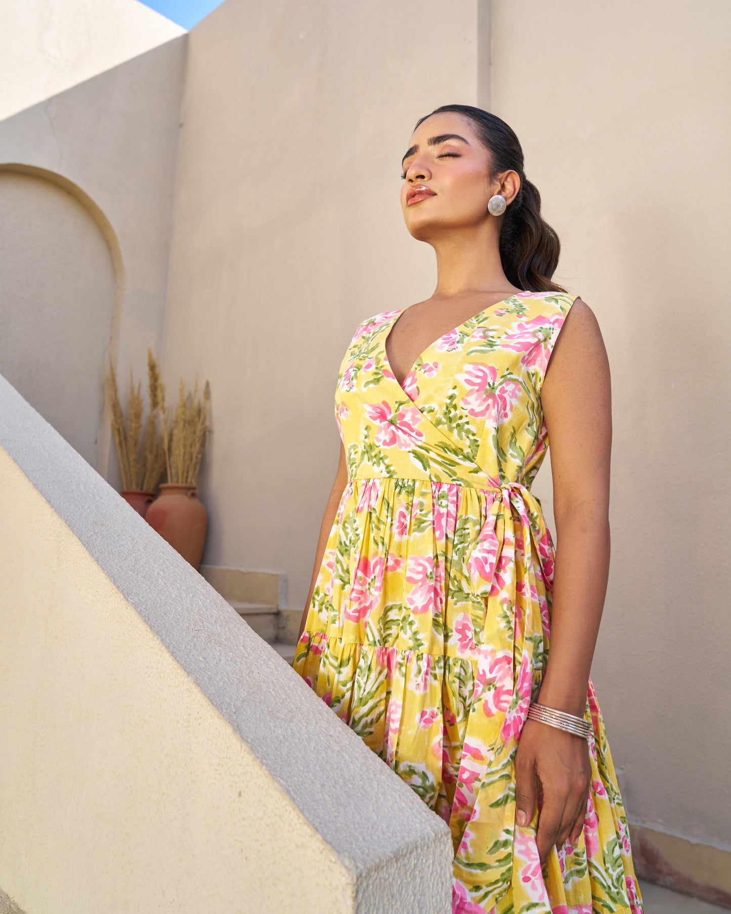 Festive Charm Handblock Tiered Dress