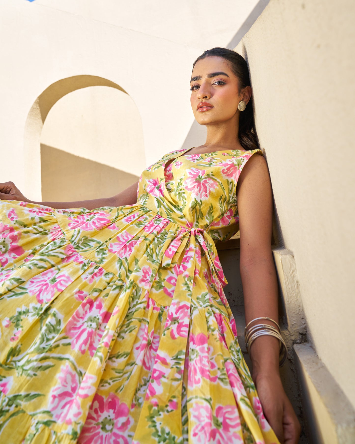 Festive Charm Handblock Tiered Dress