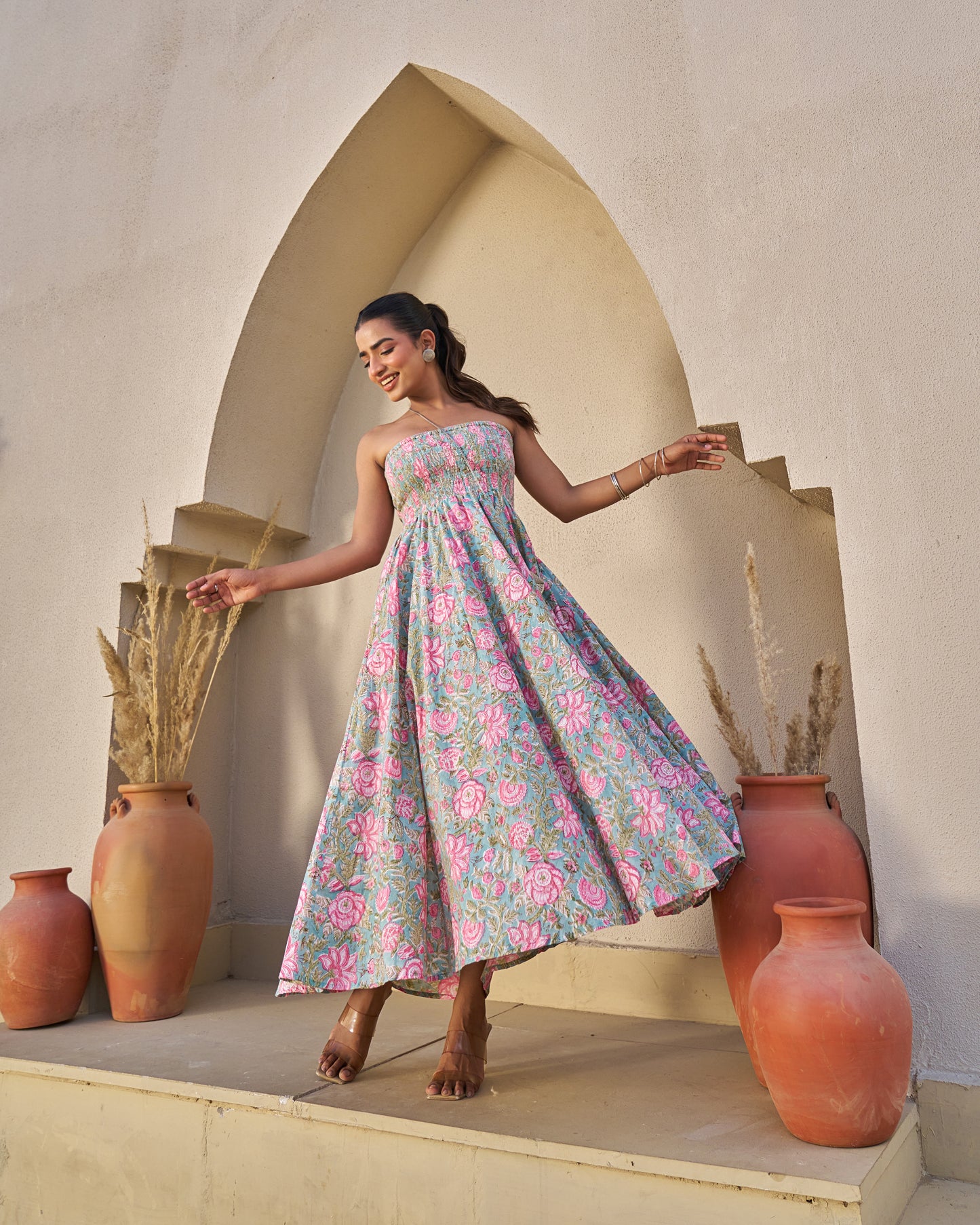 Ethereal Handblock Umbrella Dress