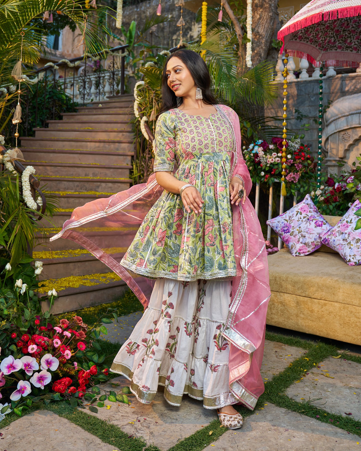 Tabeer Handblock Cotton Gotapatti Sharara Set