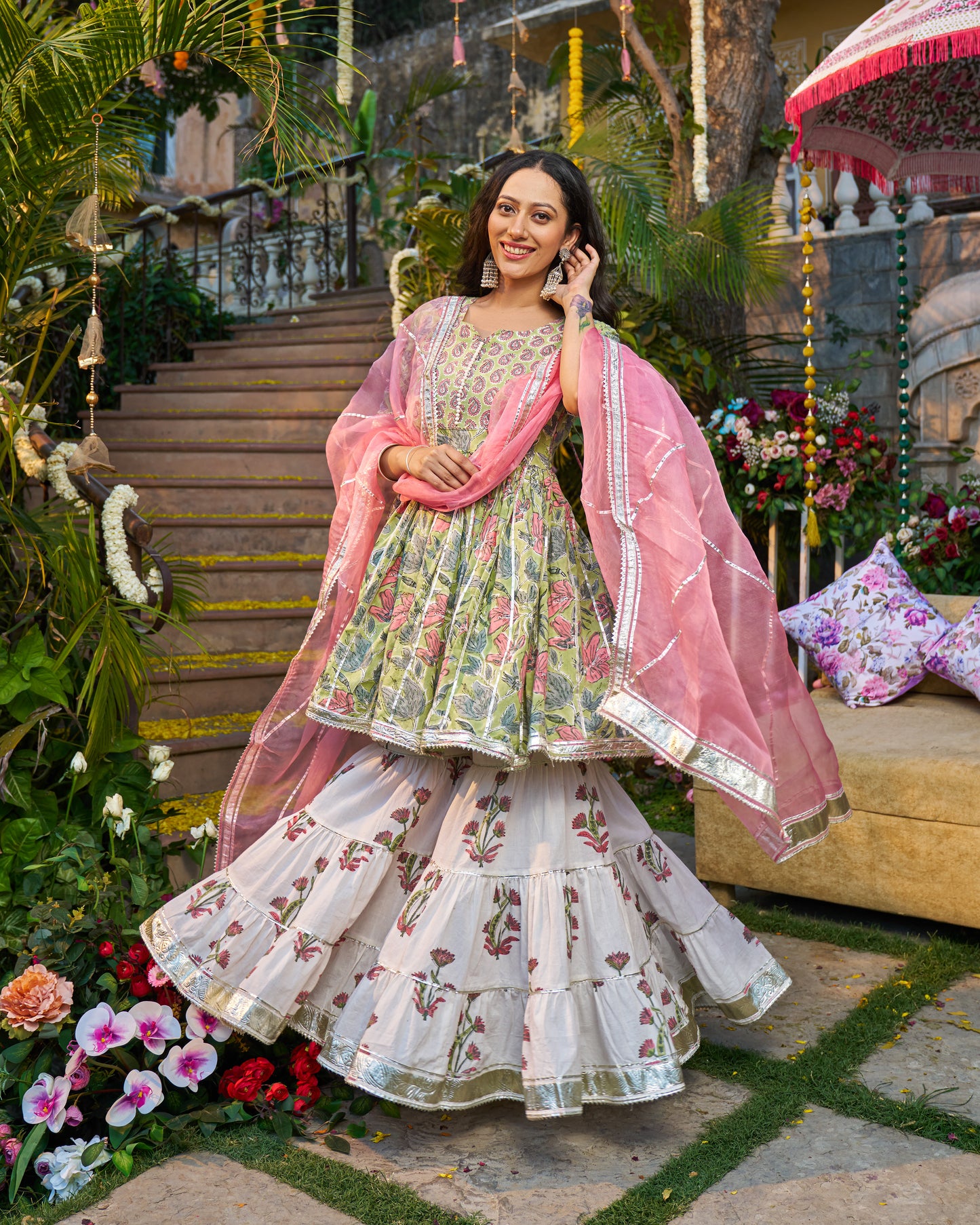 Tabeer Handblock Cotton Gotapatti Sharara Set