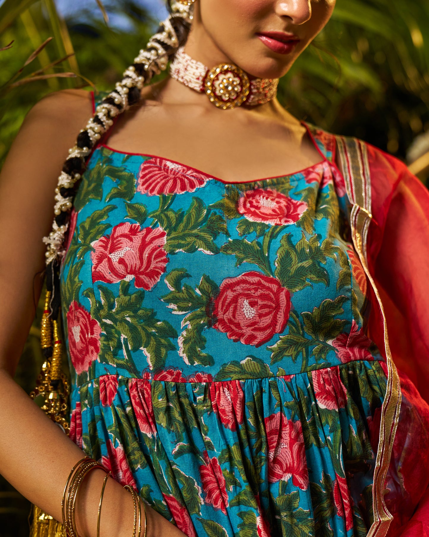 Abeer Handblock Cotton Gotapatti Suit Set