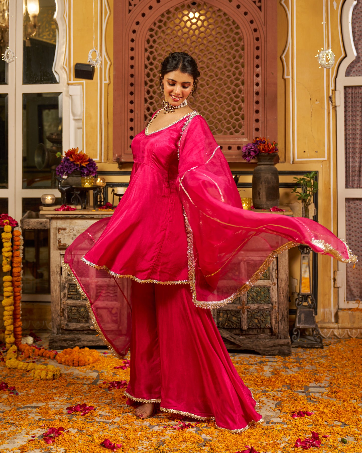 Raahein Silk Gotapatti Sharara Set