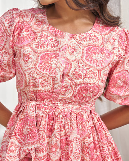 Classic Handblock Gathered Dress