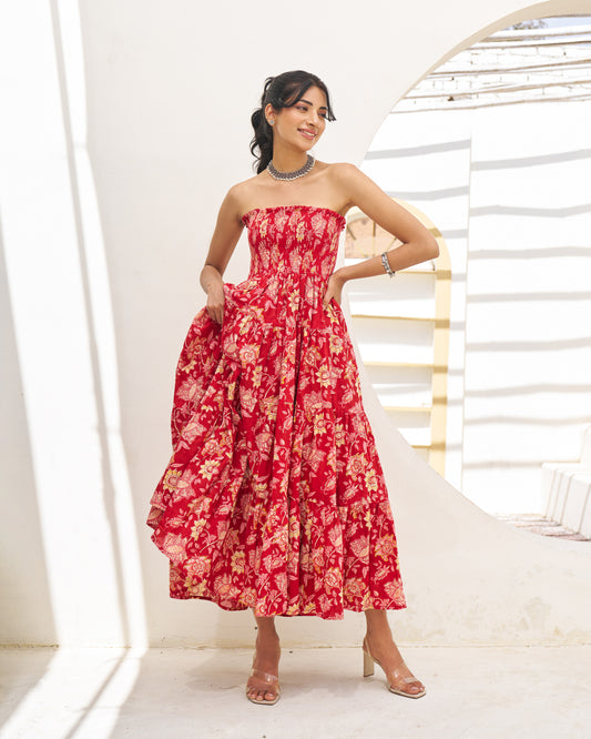 Boho Handblock Tiered Dress