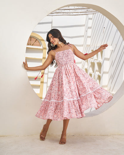 Serene Handblock Umbrella Dress