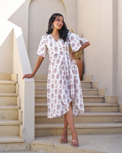 Textured Elegance Handblock Pleated Dress