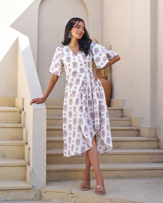 Textured Elegance Handblock Pleated Dress
