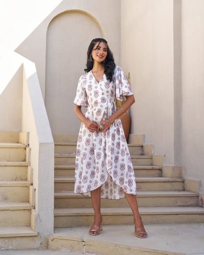 Textured Elegance Handblock Pleated Dress