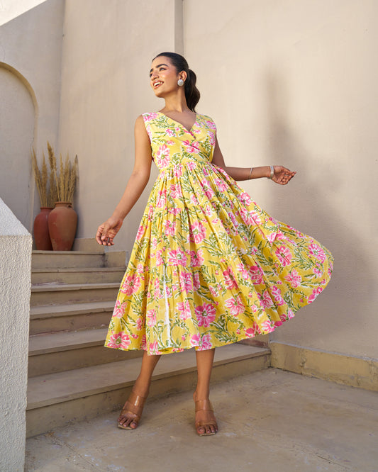 Festive Charm Handblock Tiered Dress