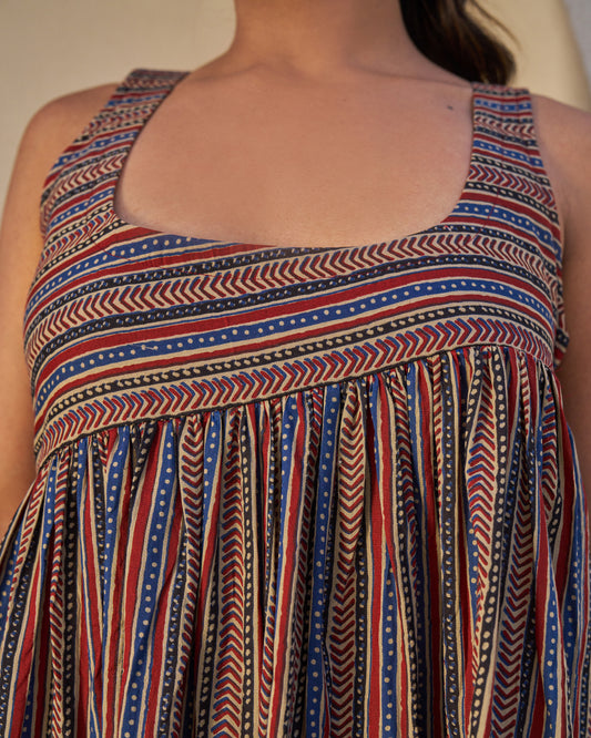 Rustic Bloom Handblock Tiered Dress