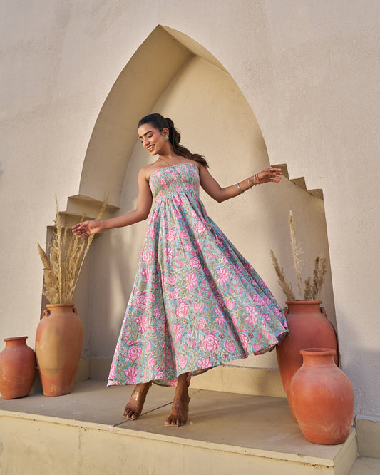 Ethereal Handblock Umbrella Dress