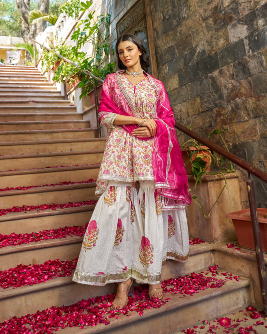 Eira Handblock Cotton Gotapatti Sharara Set