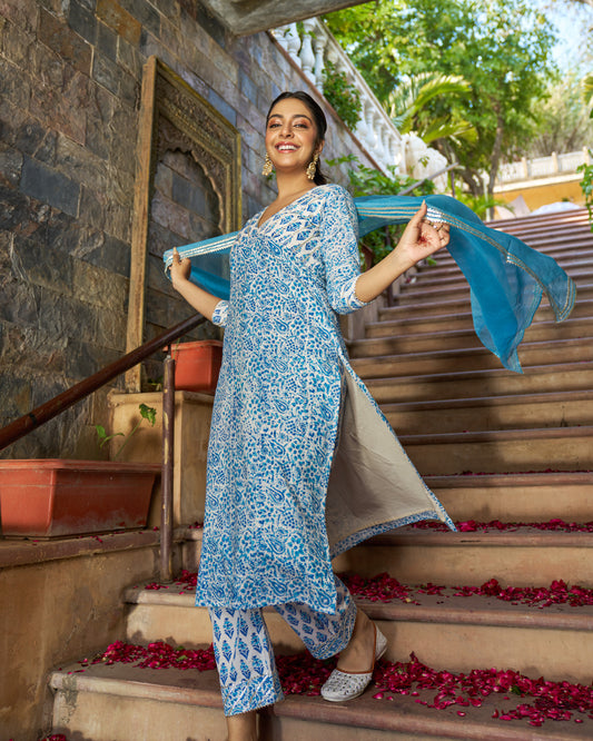 Aabha Handblock Cotton Gotapatti Suit Set