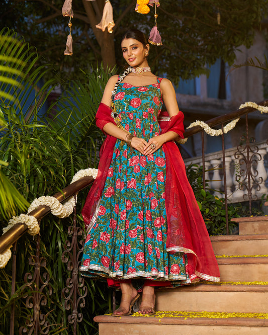 Abeer Handblock Cotton Gotapatti Suit Set
