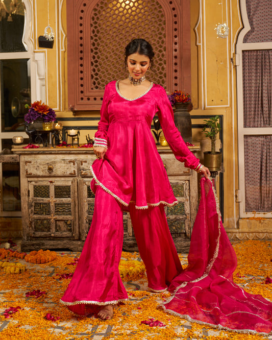 Raahein Silk Gotapatti Sharara Set